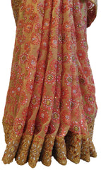 Beige & Pink Designer PartyWear Brasso Zari Stone Cutdana Hand Embroidery Work Saree Sari