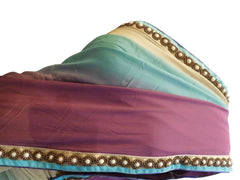 Wine & Turquosie Designer PartyWear Georgette (Viscos) Pearl Beads Hand Embroidery Work Saree Sari