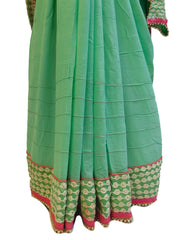 Turquoise Designer PartyWear Georgette (Viscos) Pearl Thread Hand Embroidery Work Saree Sari
