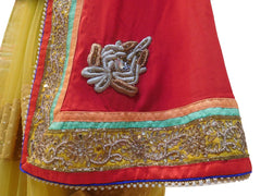 Red & Beige Designer PartyWear Georgette (Viscos) Zari Cutdana Bullion Mirror Beads Pearl Stone Hand Embroidery Work Saree Sari