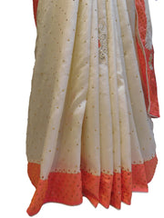 White & Gajari Designer PartyWear Silk Stone Thread Hand Embroidery Work Saree Sari
