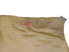 Pink & Beige Designer PartyWear Silk Stone Thread Hand Embroidery Work Saree Sari