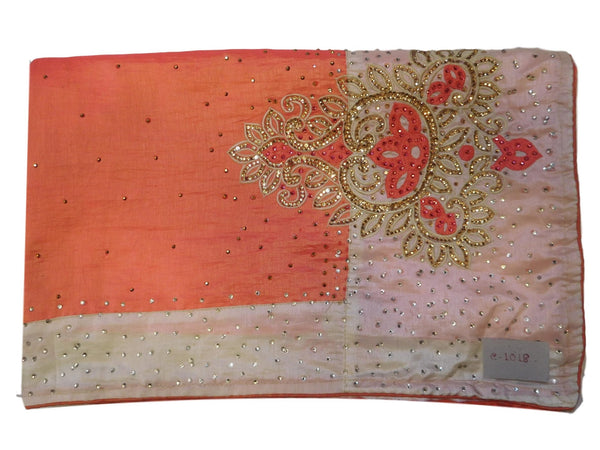 Gajari & White Designer PartyWear Silk Stone Thread Hand Embroidery Work Saree Sari