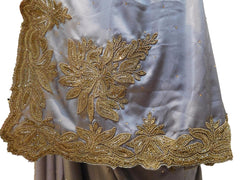 Grey Designer PartyWear Silk Beads Bullion Cutdana Stone Hand Embroidery Work Saree Sari