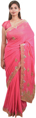 Pink Designer PartyWear Georgette Cutdana Stone Hand Embroidery Work Saree Sari
