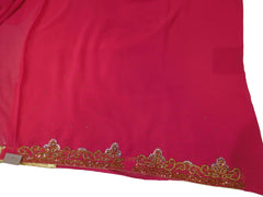 Pink Designer PartyWear Georgette Cutdana Stone Hand Embroidery Work Saree Sari