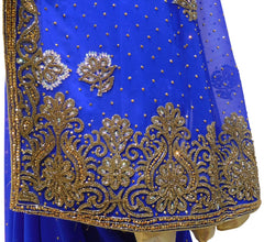 Blue Designer PartyWear Georgette Cutdana Stone Hand Embroidery Work Saree Sari