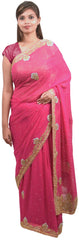Pink Designer PartyWear Georgette Cutdana Stone Hand Embroidery Work Saree Sari