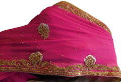 Pink Designer PartyWear Georgette Cutdana Stone Hand Embroidery Work Saree Sari
