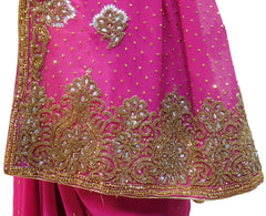 Pink Designer PartyWear Georgette Cutdana Stone Hand Embroidery Work Saree Sari