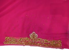 Pink Designer PartyWear Georgette Cutdana Stone Hand Embroidery Work Saree Sari