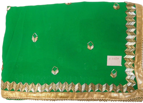 Green Designer PartyWear Georgette Pearl Cutdana Hand Embroidery Work Saree Sari