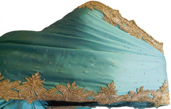 Turquoise Designer PartyWear Silk Beads Bullion Cutdana Stone Hand Embroidery Work Saree Sari