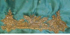 Turquoise Designer PartyWear Silk Beads Bullion Cutdana Stone Hand Embroidery Work Saree Sari