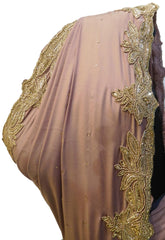 Coffee Brown Designer PartyWear Silk Beads Bullion Cutdana Stone Hand Embroidery Work Saree Sari