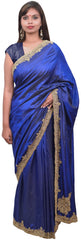 Blue Designer PartyWear Silk Beads Bullion Cutdana Stone Hand Embroidery Work Saree Sari