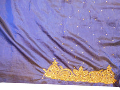 Blue Designer PartyWear Silk Beads Bullion Cutdana Stone Hand Embroidery Work Saree Sari