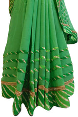 Green Designer PartyWear Georgette (Viscos) Zari Stone Hand Embroidery Work Saree Sari