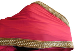 Pink Designer PartyWear Georgette (Viscos) Pearl Cutdana Beads Hand Embroidery Work Saree Sari