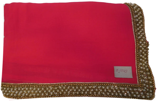 Pink Designer PartyWear Georgette (Viscos) Pearl Cutdana Beads Hand Embroidery Work Saree Sari