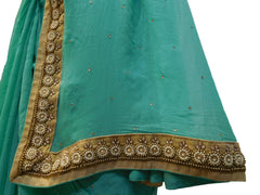 Turquoise Designer PartyWear Georgette (Viscos) Pearl Beads Bullion Hand Embroidery Work Saree Sari