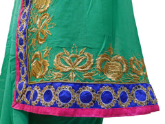 Turquoise Designer PartyWear Georgette (Viscos) Zari Stone Thread Hand Embroidery Work Saree Sari