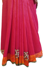Pink Designer PartyWear Georgette (Viscos) Pearl Zari Stone Cutdana Hand Embroidery Work Saree Sari