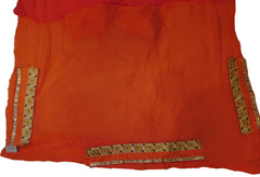 Red & Orange Designer PartyWear Crepe (Chinon) Pearl Zari Stone Cutdana Hand Embroidery Work Lahenga Style Saree Sari C1052