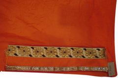 Red & Orange Designer PartyWear Crepe (Chinon) Pearl Zari Stone Cutdana Hand Embroidery Work Lahenga Style Saree Sari C1052