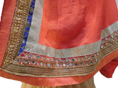 Peach & Beige Designer PartyWear Crepe (Chinon) Mirror Zari Stone Cutdana Hand Embroidery Work Lahenga Style Saree Sari