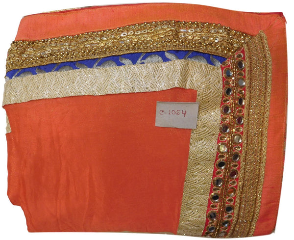 Peach & Beige Designer PartyWear Crepe (Chinon) Mirror Zari Stone Cutdana Hand Embroidery Work Lahenga Style Saree Sari