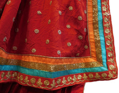 Red Designer PartyWear Crepe (Chinon) Sequence Zari Stone Cutdana Hand Embroidery Work Lahenga Style Saree Sari