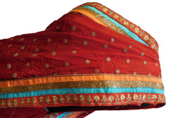 Red Designer PartyWear Crepe (Chinon) Sequence Zari Stone Cutdana Hand Embroidery Work Lahenga Style Saree Sari
