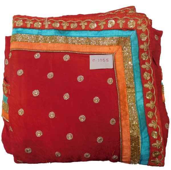 Red Designer PartyWear Crepe (Chinon) Sequence Zari Stone Cutdana Hand Embroidery Work Lahenga Style Saree Sari