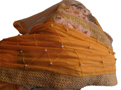 Peach Designer PartyWear Georgette (Viscos) Pearl Zari Thread Hand Embroidery Work Saree Sari