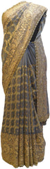 Grey Designer PartyWear Bridal Georgette (Viscos) Zari Thread Cutdana Sequence Stone Beads Hand Embroidery Work Wedding Saree Sari C1057