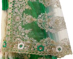 Green & Beige Designer PartyWear Bridal Georgette (Viscos) & Net Zari Thread Cutdana Sequence Stone Beads Hand Embroidery Work Wedding Saree Sari