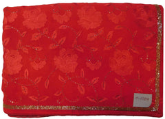 Red Designer PartyWear Bridal Georgette (Viscos) Thread Cutdana Hand Embroidery Work Wedding Saree Sari