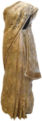 Beige Designer PartyWear Bridal Net Stone Zari Thread Cutdana Hand Embroidery Work Wedding Saree Sari