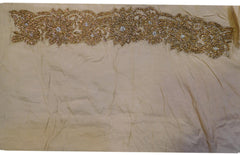 Beige Designer PartyWear Bridal Net Stone Zari Thread Cutdana Hand Embroidery Work Wedding Saree Sari