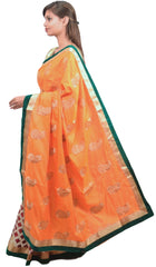 Orange & White Designer Silk Hand Embroidery Thread Zari Work Saree Sari