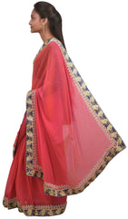 Pink Designer Chiffon Hand Embroidery Zari Stone Thread Work Saree Sari C619