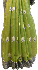 Mehendi Green Designer Pure Supernet (Cotton) Hand Embroidery Thread Work Saree Sari