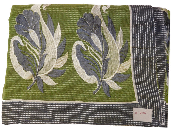 Mehendi Green Designer Pure Supernet (Cotton) Hand Embroidery Thread Work Saree Sari
