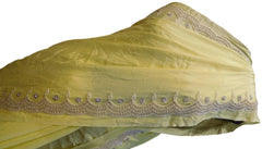 Yellow Designer Crepe (Chinon) Hand Embroidery Pearl Beads Stone Work Saree Cutwork Border Sari