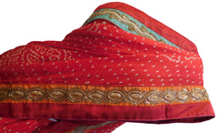 Red Orange Pink Designer Pure Georgette Bandhani Bandhej Hand Embroidery Zari Bullion Sequence Cutdana Work Saree Sari