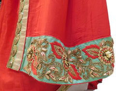 Red Designer Crepe (Chinon) Hand Embroidery Sequence Zari Bullion Thread Cutdana Beads Stone Work Bridal Wedding Saree Sari