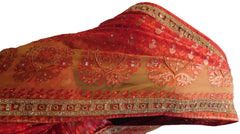Red & Beige Designer Brasso Hand Embroidery Beads Stone Work Saree Sari