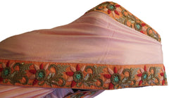 Pink Designer Crepe (Chinon) Hand Embroidery Sequence Zari Bullion Thread Cutdana Beads Stone Work Bridal Wedding Saree Sari