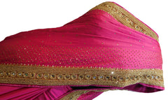 Pink Designer Silk Hand Embroidery Beads Cutdana Mirror Zari Stone Work Saree Sari